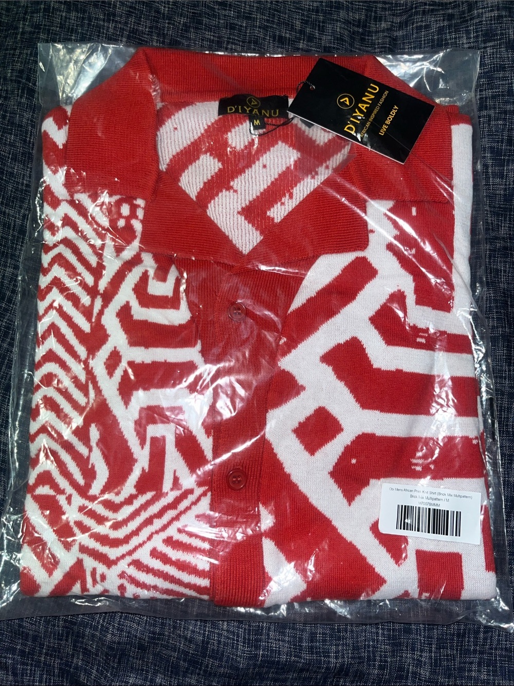 Diyanu Obi Men’s African Print Knit Shirt (Brick Mix Multi Pattern)